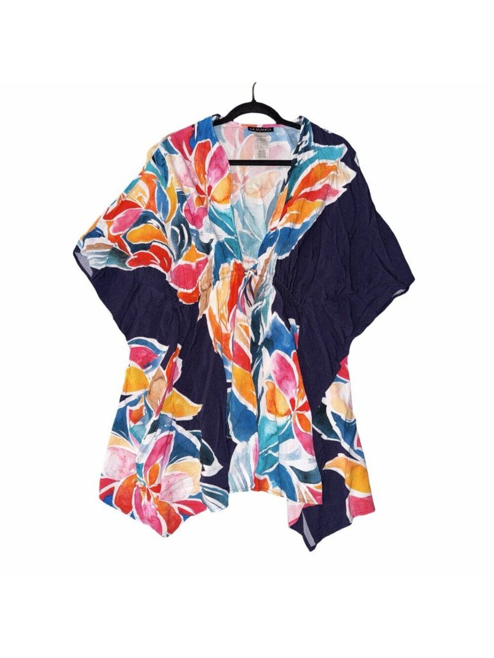 La Blanca Petals In Bloom Kimono Swim Cover Up Floral Drawstring Caftan V-Neck - Picture 1 of 4
